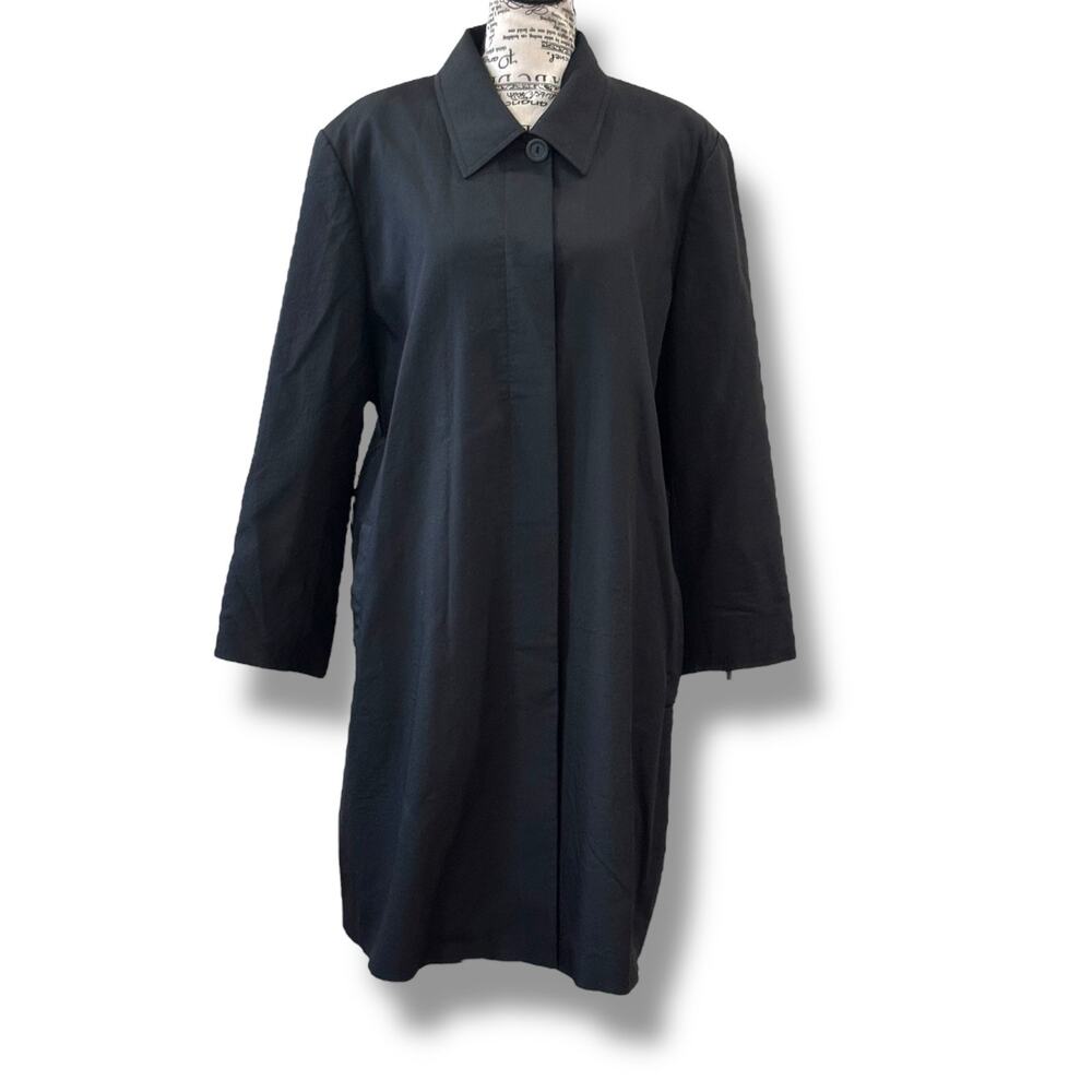 Marina Rinaldi Black Wool Mid Length Coat Designer Classic Italy Size 14 (23)